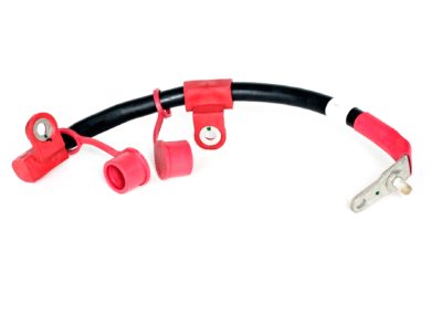 Maintenance Free Cable Assemblies • In-line Flag Terminals, Many Stackable Options • Many Over-molding Configurations • Custom Options Error Proof Battery Box 12V Cable by Kalas Highly specialized with angles, flag terminals, boots, lugs and more.