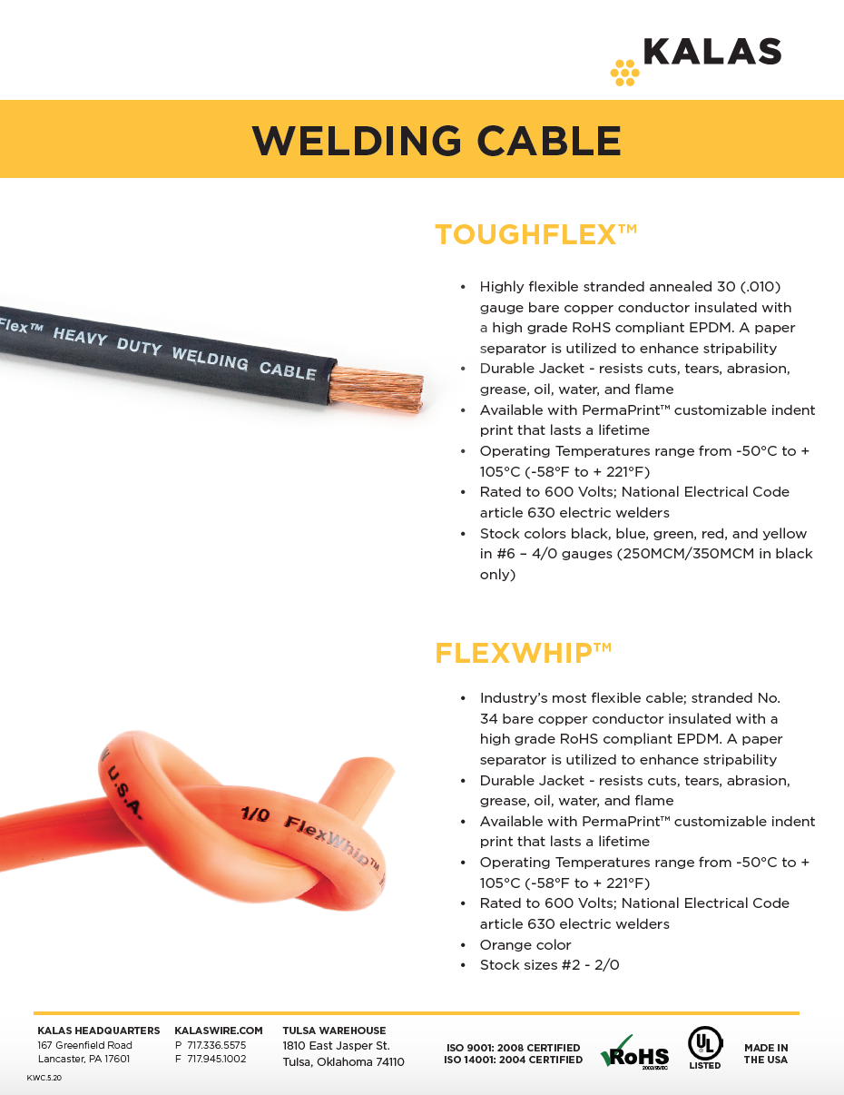Kalas Welding Cable Products Page