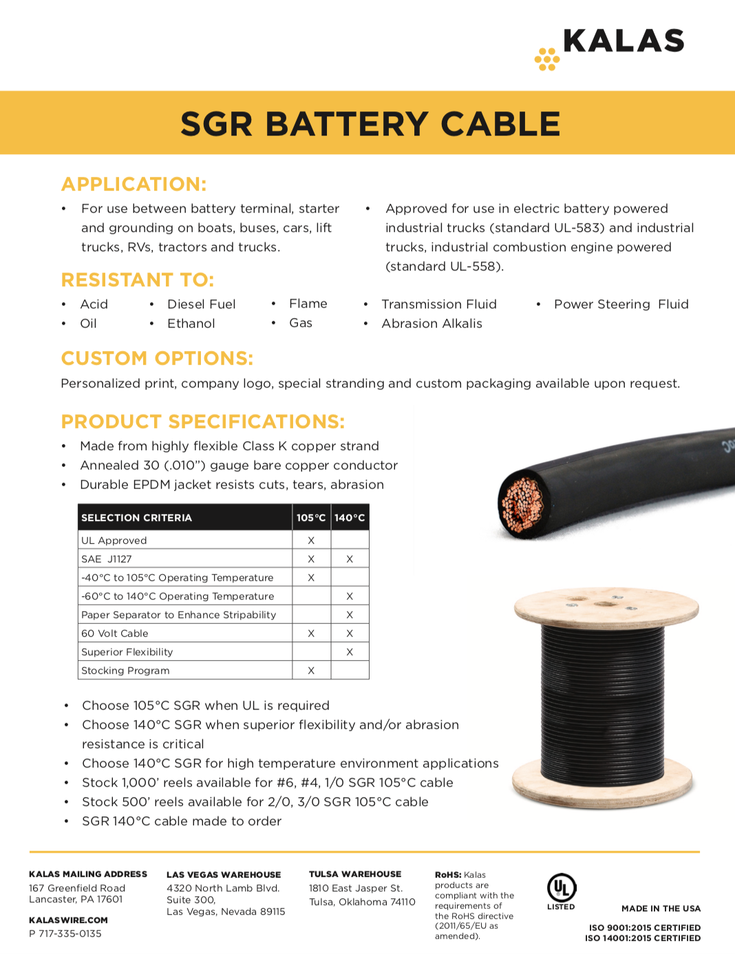 SGR Battery Cable 105 & 140 